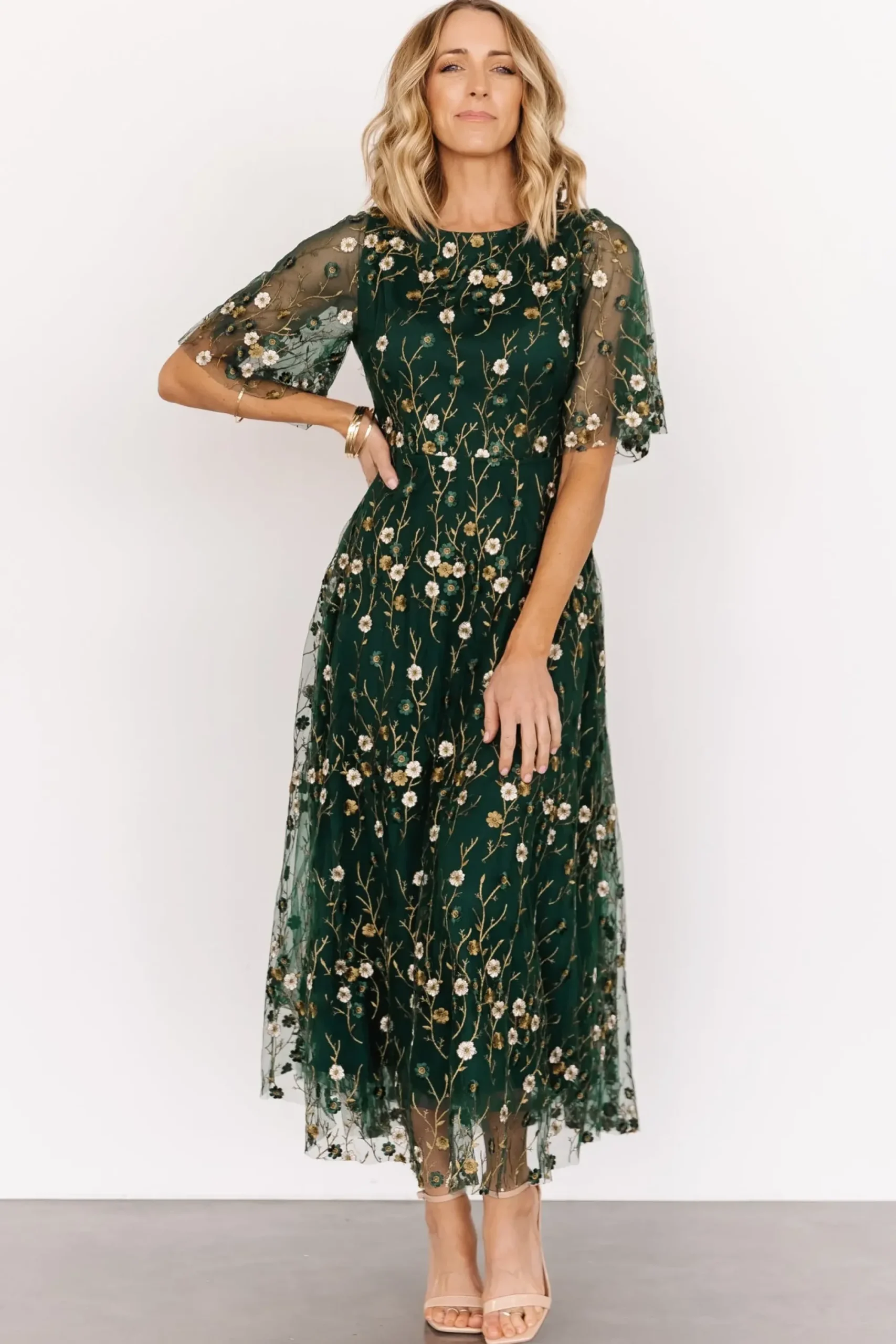Clearance Baltic Born Arabella Embroidered Tulle Maxi Dress | Dark Green Floral