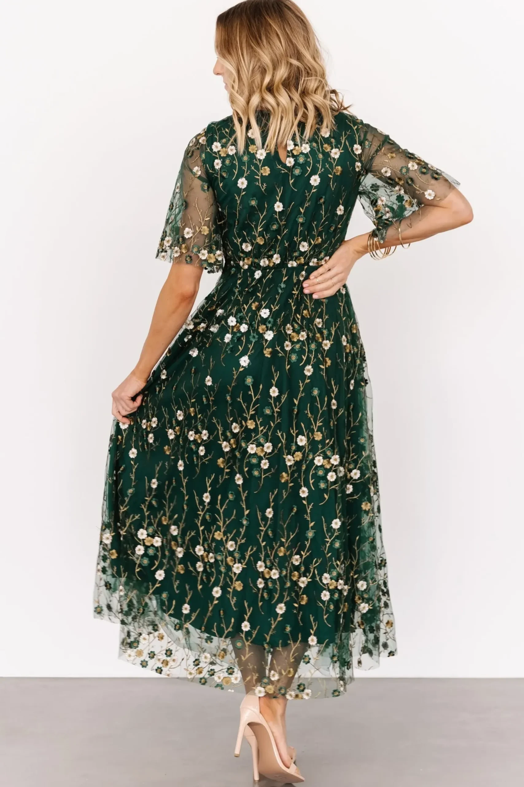 Clearance Baltic Born Arabella Embroidered Tulle Maxi Dress | Dark Green Floral