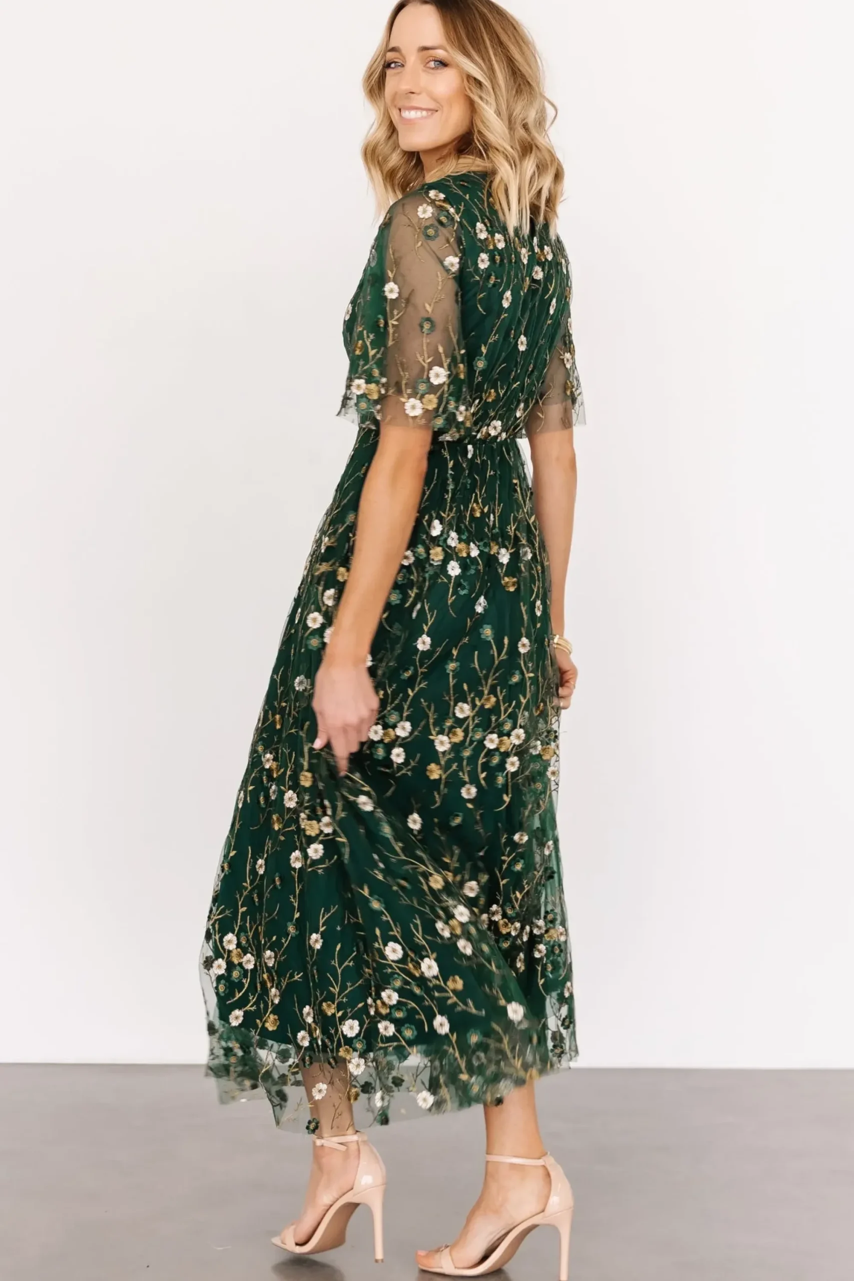 Clearance Baltic Born Arabella Embroidered Tulle Maxi Dress | Dark Green Floral
