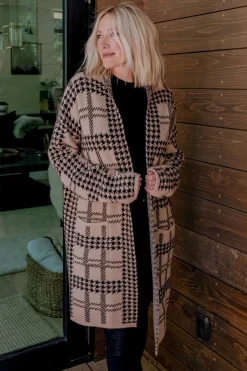 Sale Baltic Born Arvo Houndstooth Long Cardigan | Taupe + Black