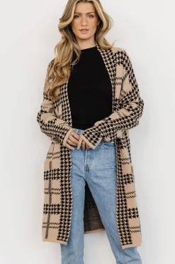 Sale Baltic Born Arvo Houndstooth Long Cardigan | Taupe + Black