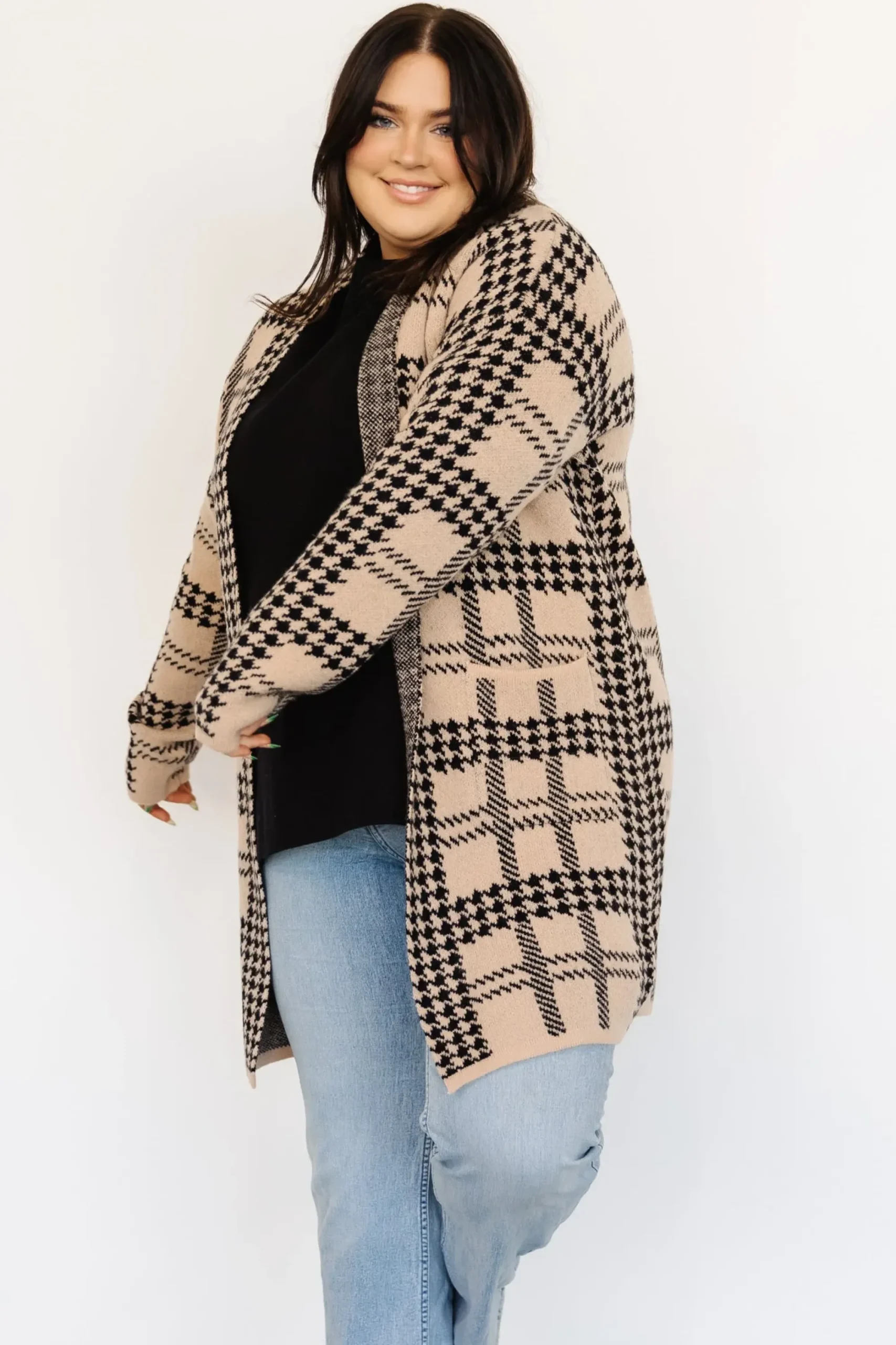 Sale Baltic Born Arvo Houndstooth Long Cardigan | Taupe + Black