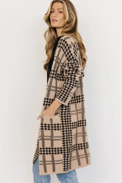 Sale Baltic Born Arvo Houndstooth Long Cardigan | Taupe + Black