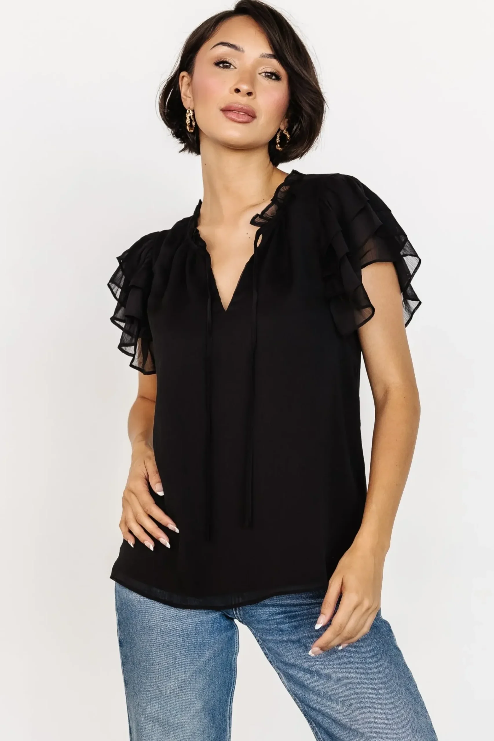 Sale Baltic Born Asher Ruffle Sleeve Top | Black