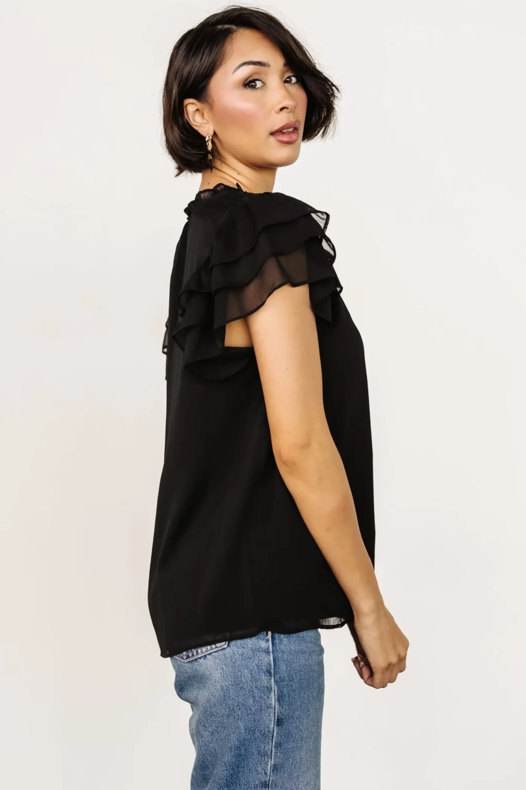 Sale Baltic Born Asher Ruffle Sleeve Top | Black