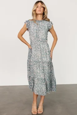 Hot Baltic Born Azia Ruffle Sleeve Midi Dress | Blue + Pink