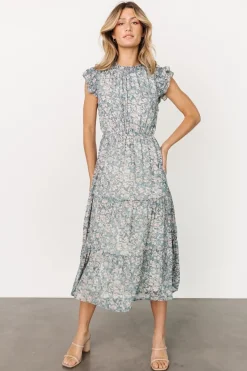 Hot Baltic Born Azia Ruffle Sleeve Midi Dress | Blue + Pink