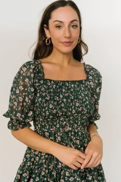 Best Baltic Born Azlyn Smocked Short Dress | Green + Pink Floral