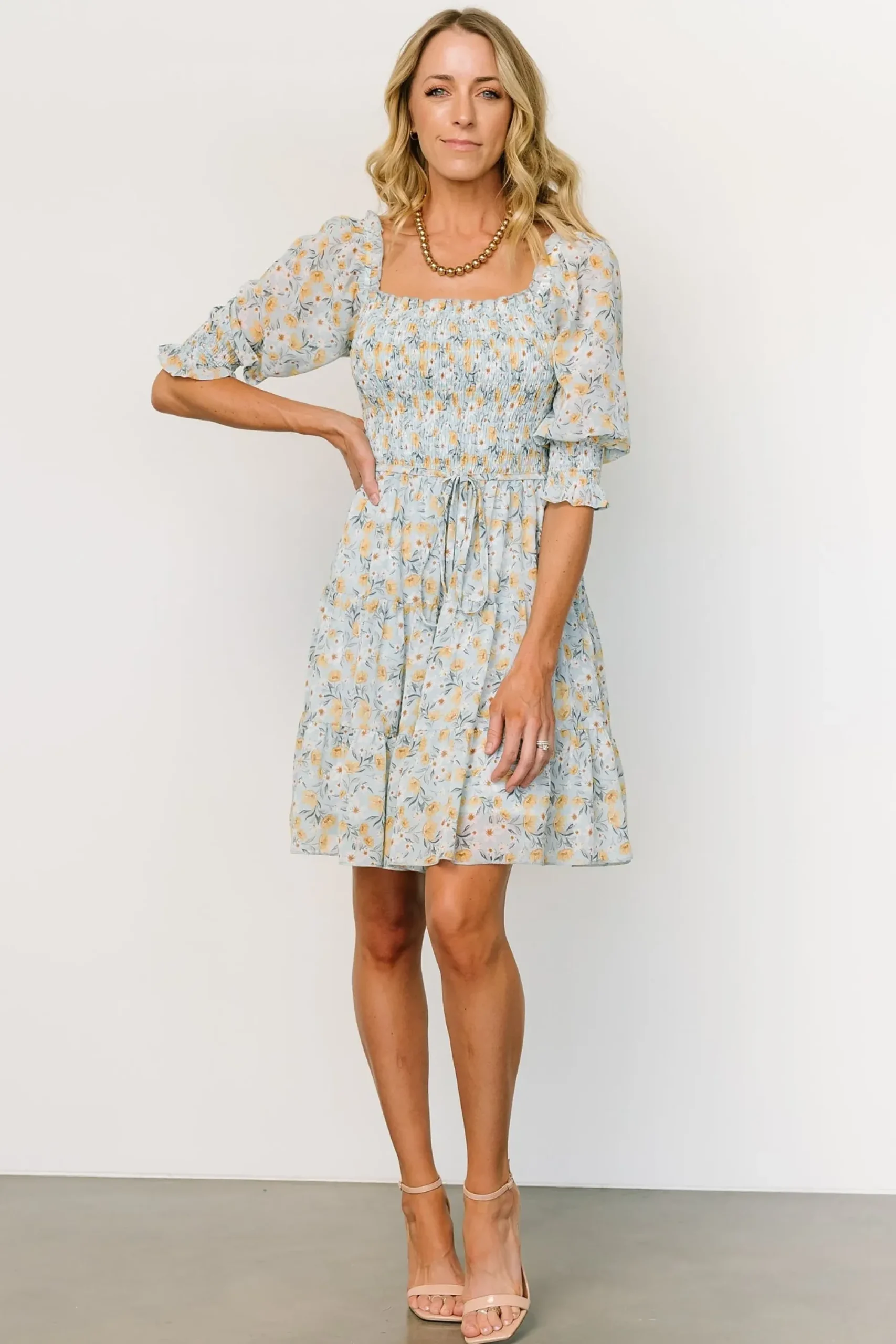 Best Baltic Born Azlyn Smocked Short Dress | Light Blue Floral