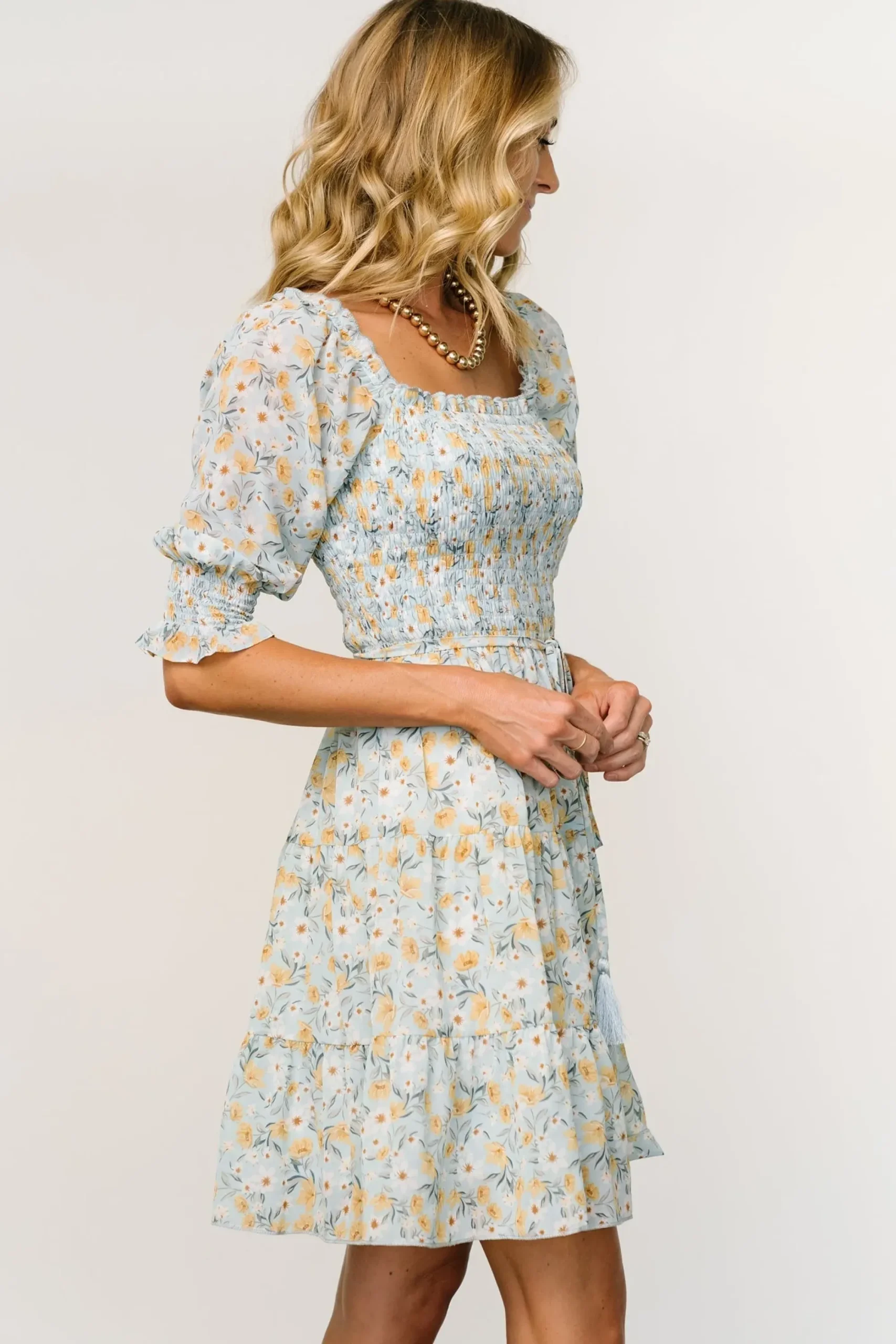 Best Baltic Born Azlyn Smocked Short Dress | Light Blue Floral