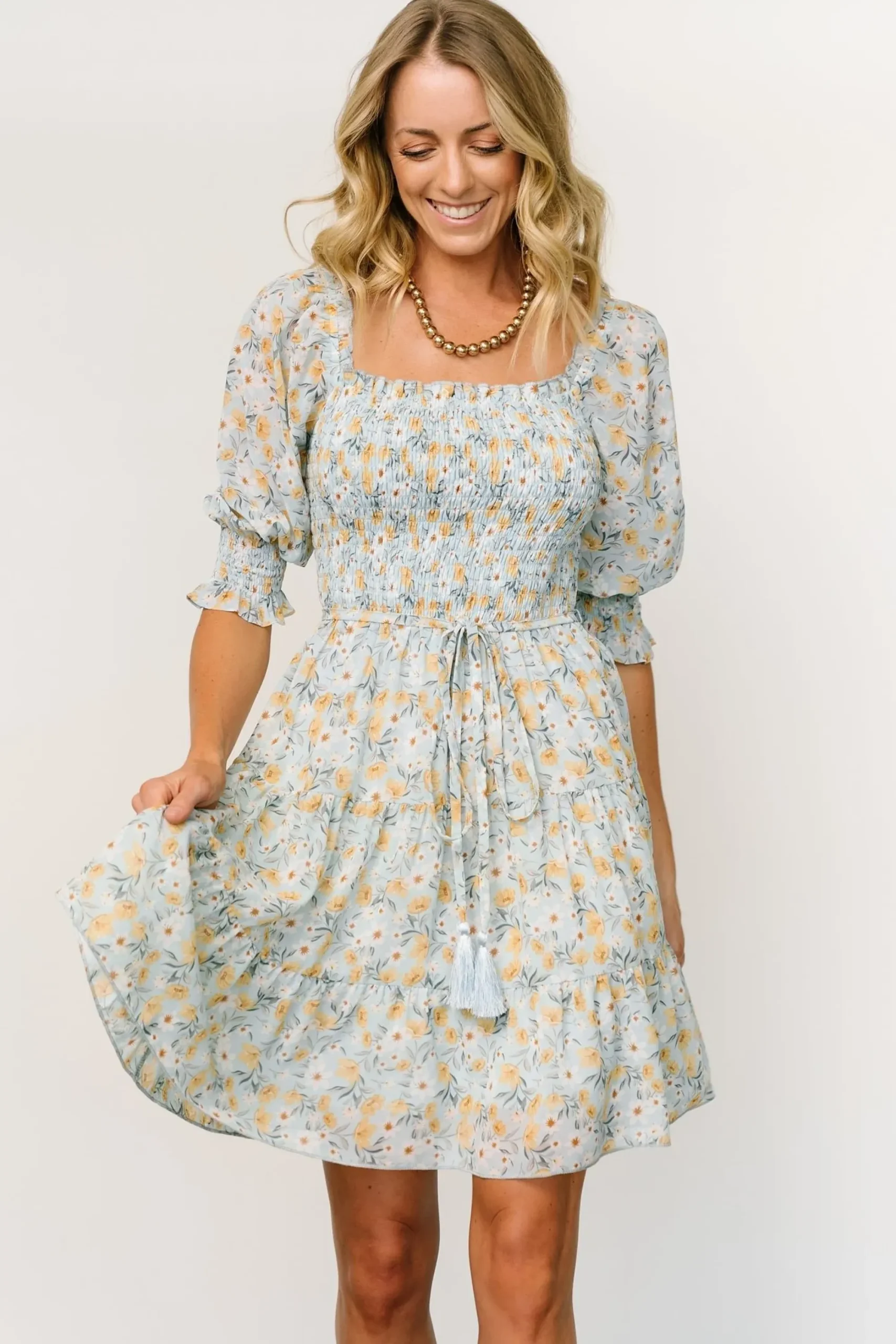Best Baltic Born Azlyn Smocked Short Dress | Light Blue Floral