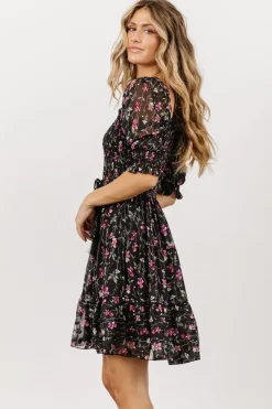 Online Baltic Born Azlyn Smocked Short Dress | Black + Purple Floral