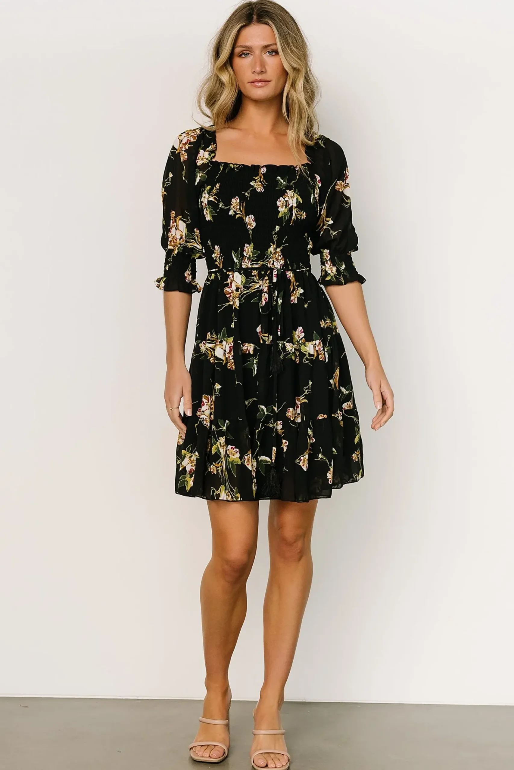 New Baltic Born Azlyn Smocked Short Dress | Night Bloom Floral