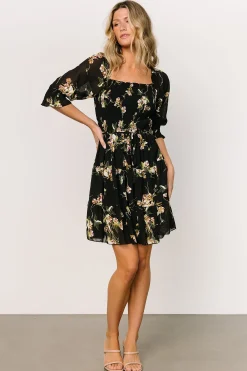 New Baltic Born Azlyn Smocked Short Dress | Night Bloom Floral