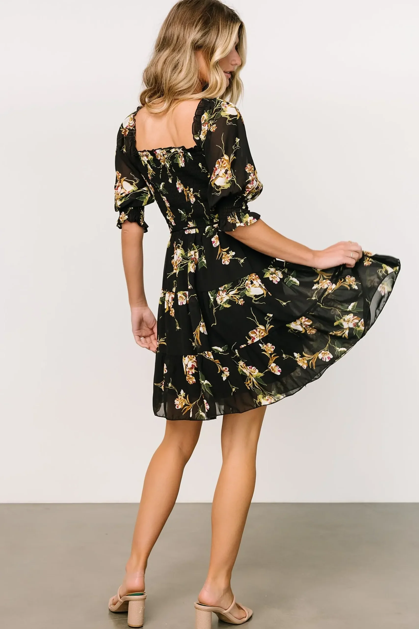 New Baltic Born Azlyn Smocked Short Dress | Night Bloom Floral