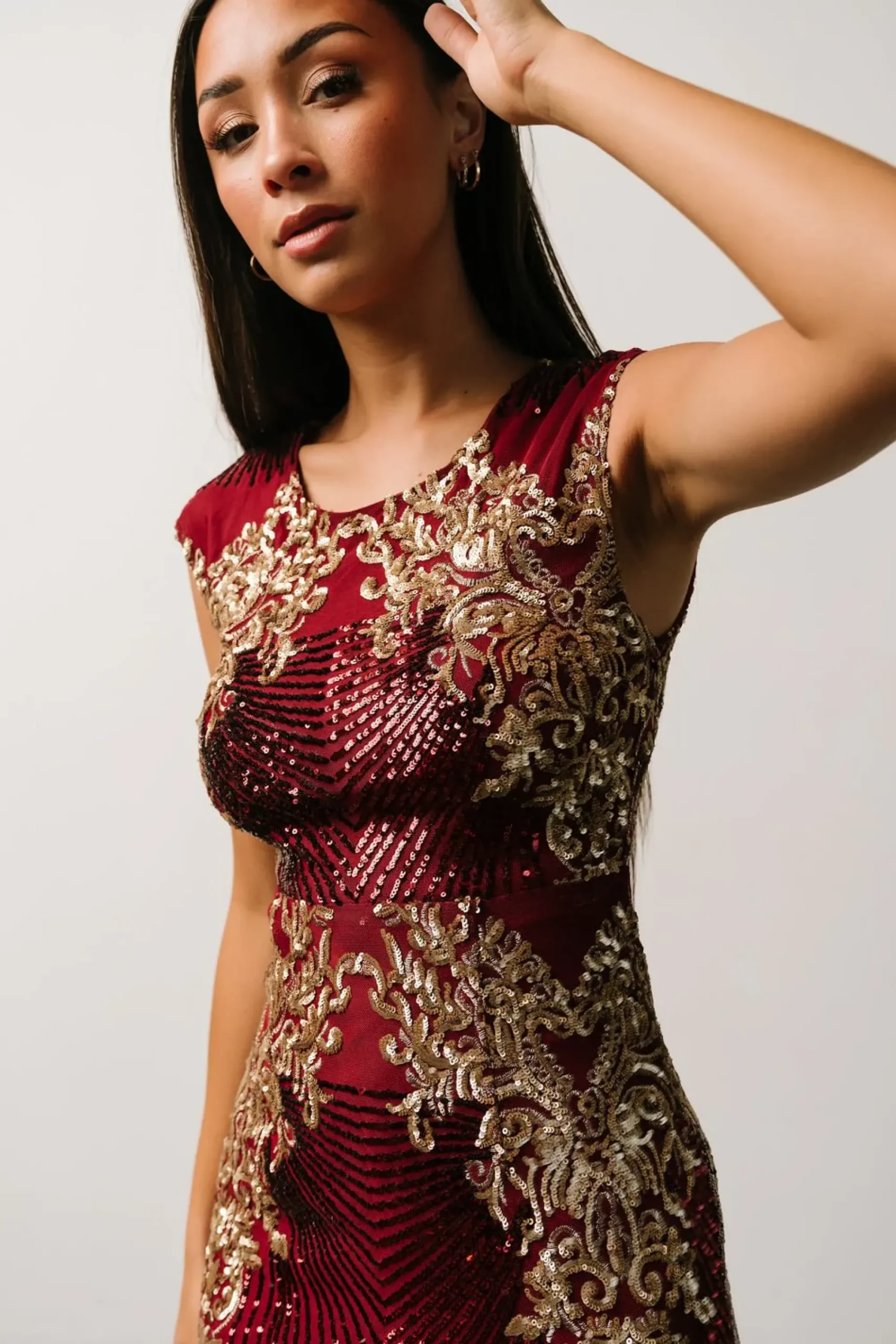 Clearance Baltic Born Azura Sequin Gown | Burgundy + Gold