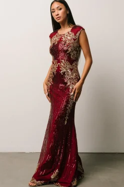 Clearance Baltic Born Azura Sequin Gown | Burgundy + Gold