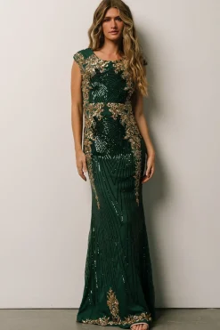 Clearance Baltic Born Azura Sequin Gown | Green + Gold