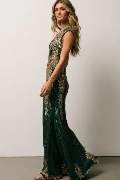Clearance Baltic Born Azura Sequin Gown | Green + Gold