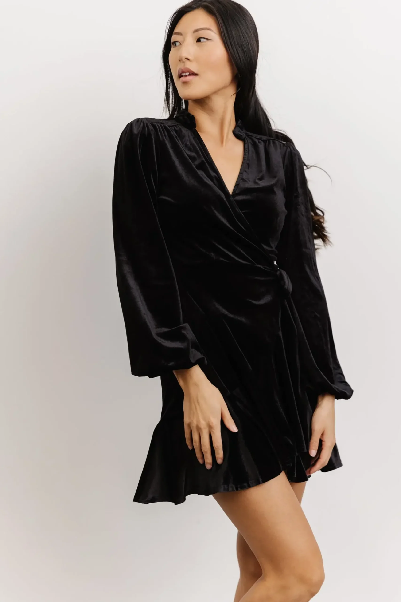 Clearance Baltic Born Barre Velvet Wrap Mini Dress | Black