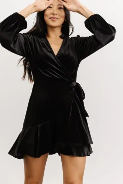 Clearance Baltic Born Barre Velvet Wrap Mini Dress | Black