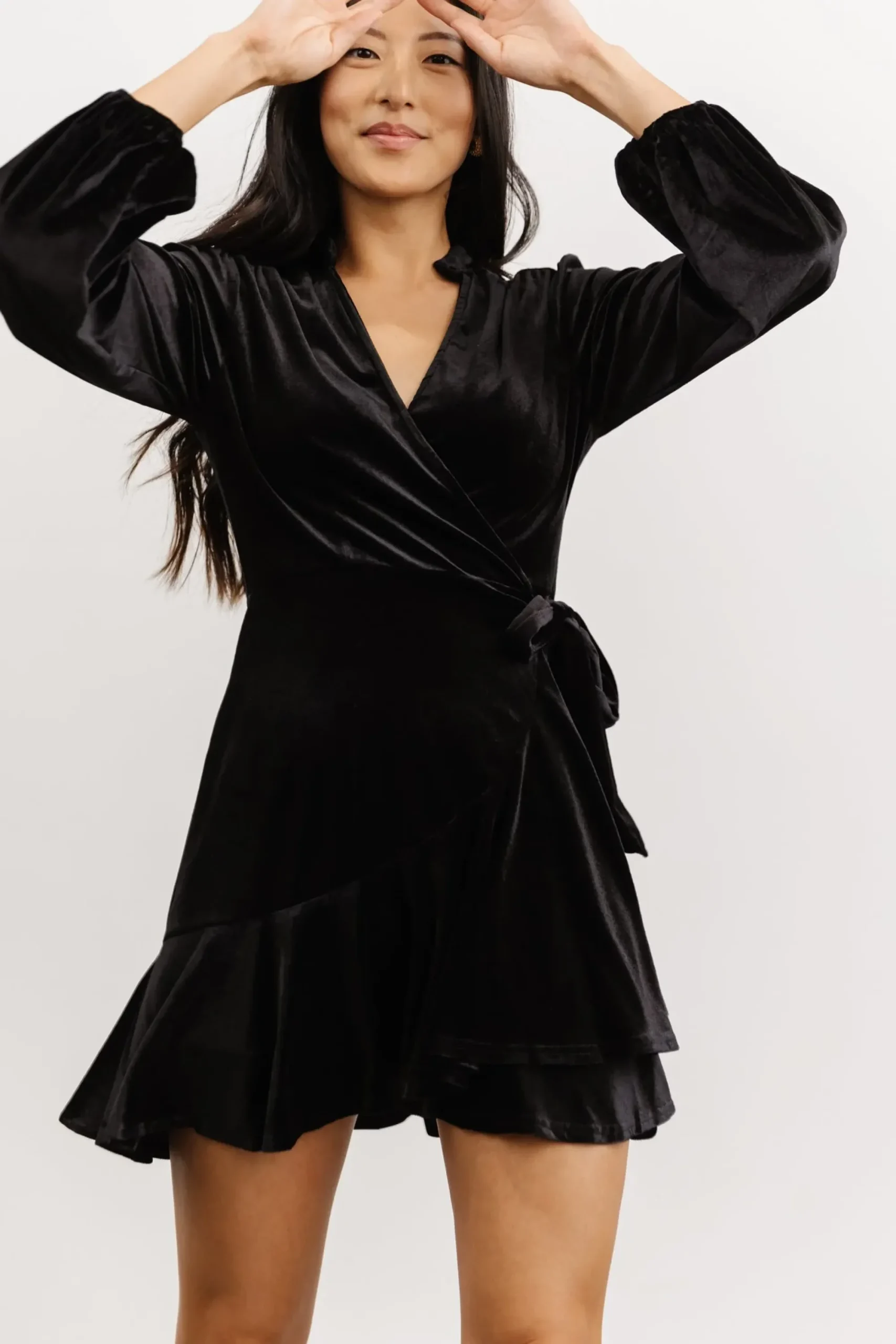 Clearance Baltic Born Barre Velvet Wrap Mini Dress | Black