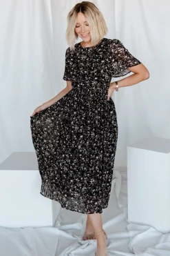 Discount Baltic Born Belfast Pleated Midi Dress | Black Floral