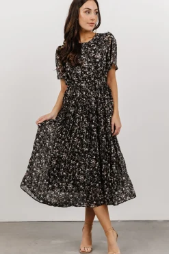 Discount Baltic Born Belfast Pleated Midi Dress | Black Floral