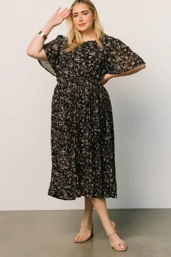 Discount Baltic Born Belfast Pleated Midi Dress | Black Floral