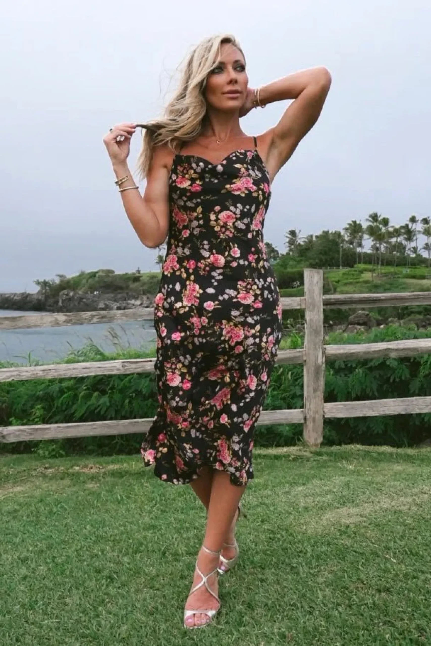 Best Baltic Born Belyn Satin Midi Dress | Black Rose Floral
