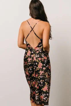 Best Baltic Born Belyn Satin Midi Dress | Black Rose Floral
