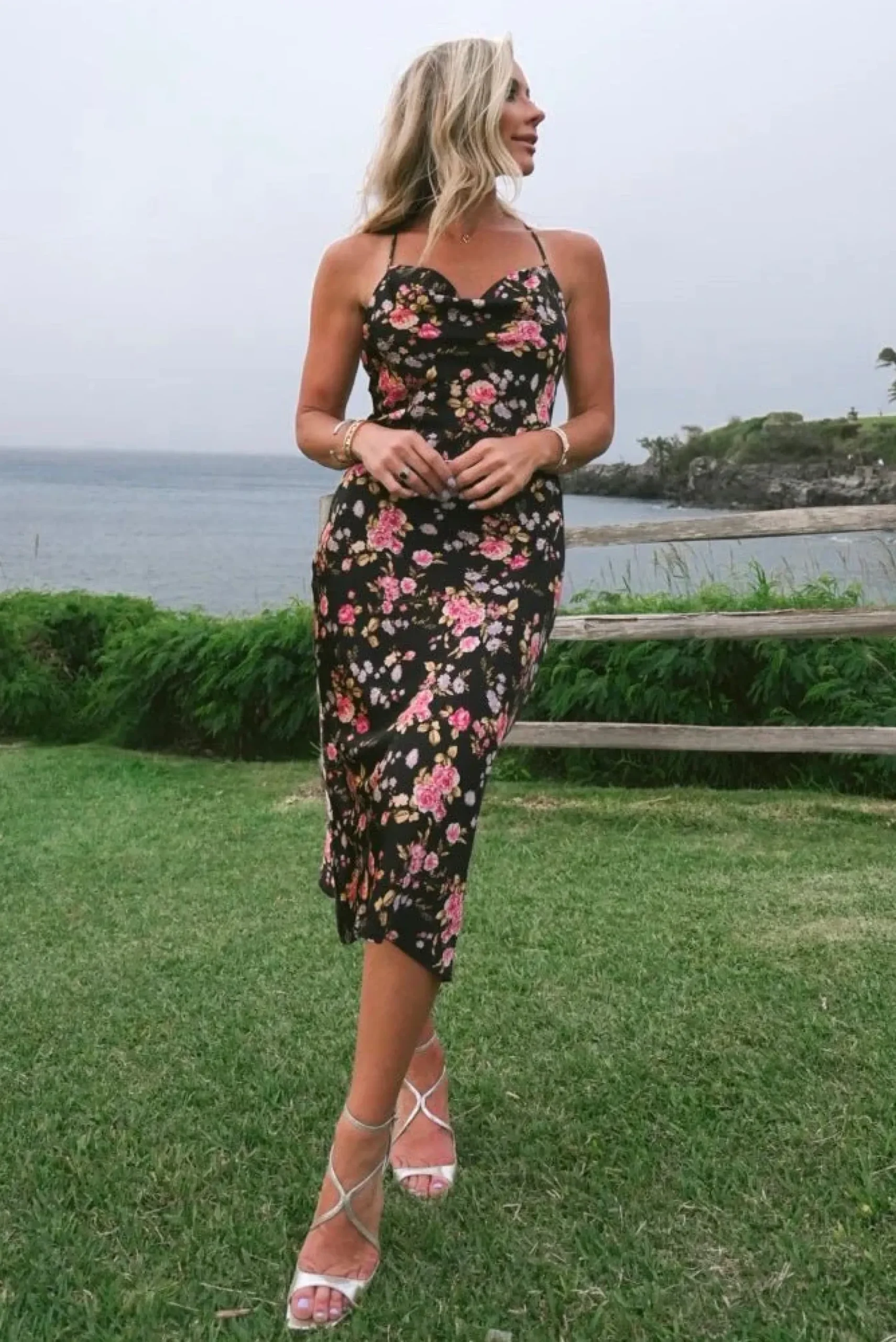 Best Baltic Born Belyn Satin Midi Dress | Black Rose Floral