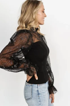 Hot Baltic Born Betsy Shimmer Sleeve Top | Black