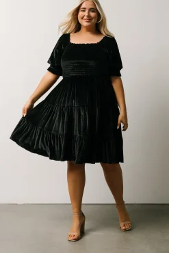 Fashion Baltic Born Bliss Smocked Velvet Short Dress | Black