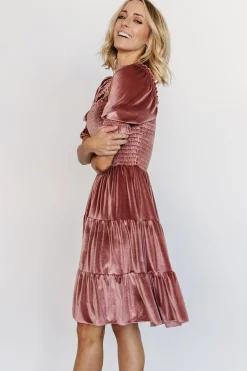 Sale Baltic Born Bliss Smocked Velvet Short Dress | Vintage Rose