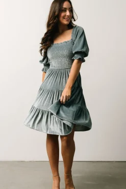 Best Baltic Born Bliss Smocked Velvet Short Dress | Dusty Blue