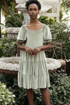New Baltic Born Bliss Smocked Velvet Short Dress | Dusty Sage