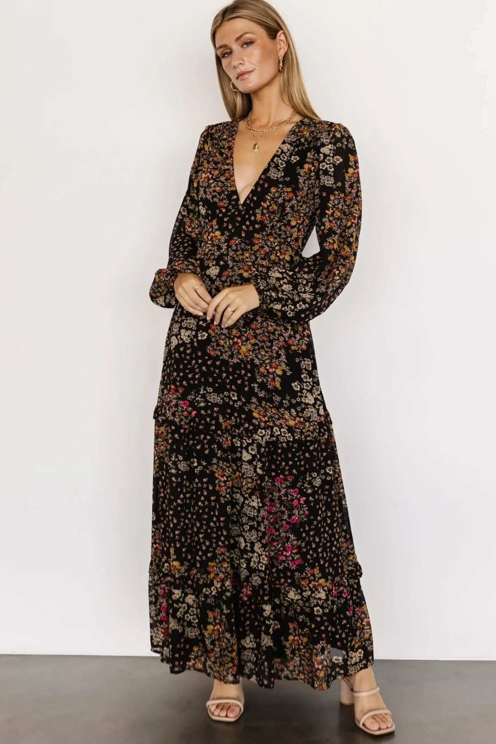 Online Baltic Born Bowman Deep V Maxi Dress | Black Multi