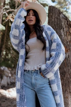 New Baltic Born Breckenridge Sherpa Long Cardigan | Blue Plaid