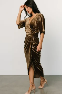 Sale Baltic Born Brendyn Ruched Velvet Dress | Brushed Bronze