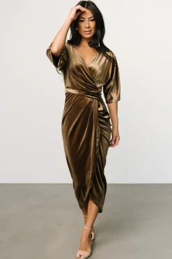 Sale Baltic Born Brendyn Ruched Velvet Dress | Brushed Bronze
