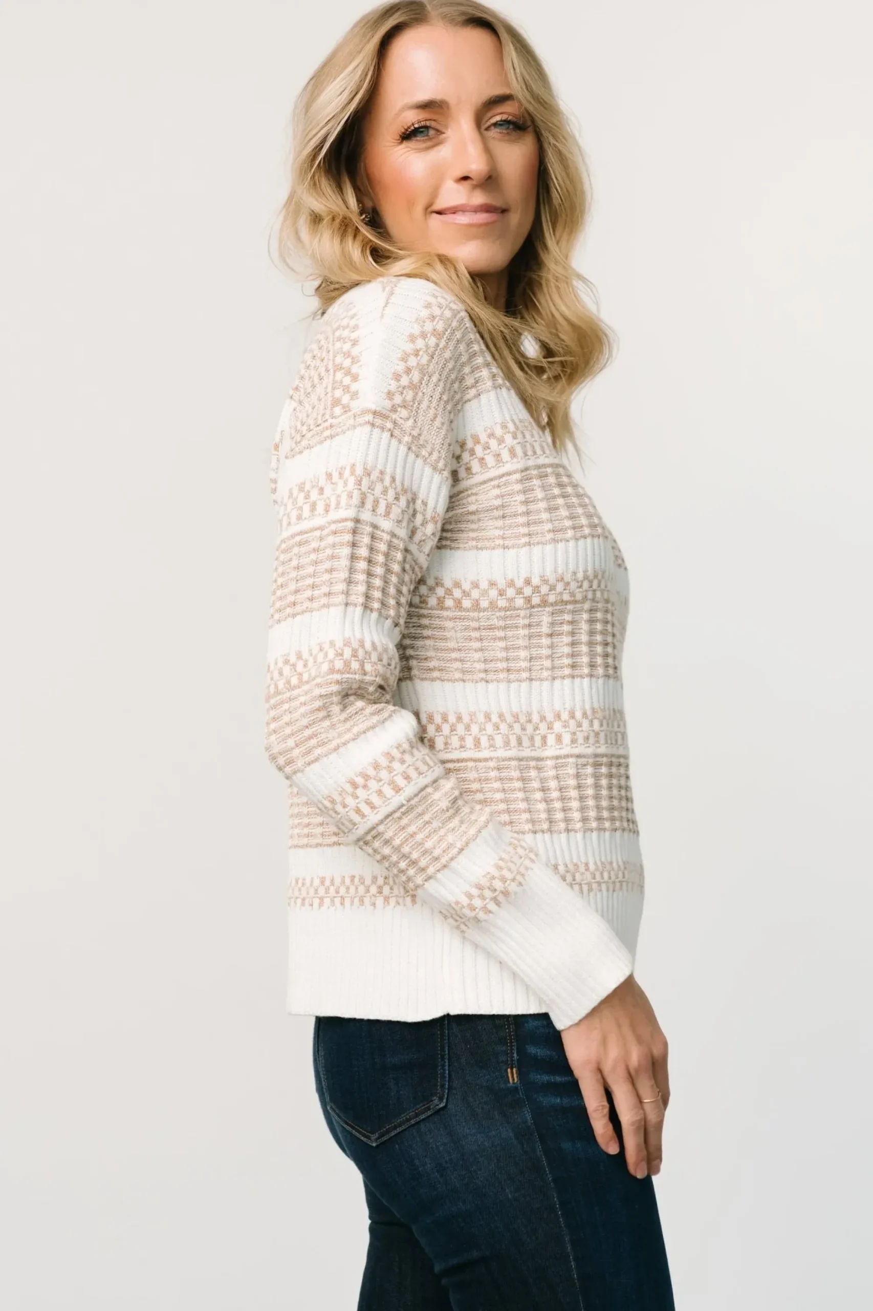 Sale Baltic Born Brigitte Knit Sweater | Taupe + Off White