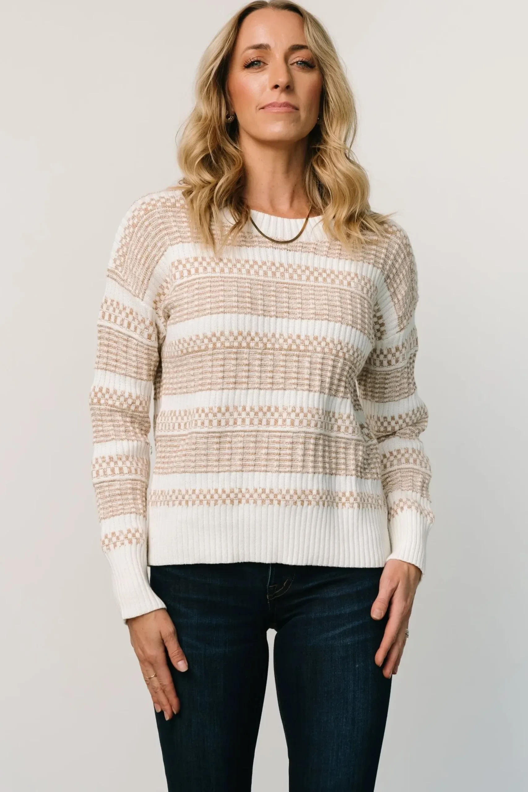 Sale Baltic Born Brigitte Knit Sweater | Taupe + Off White