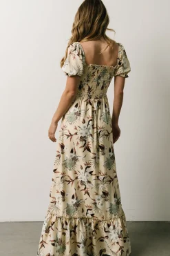 Discount Baltic Born Capri Smocked Maxi Dress | Cream Palm Print