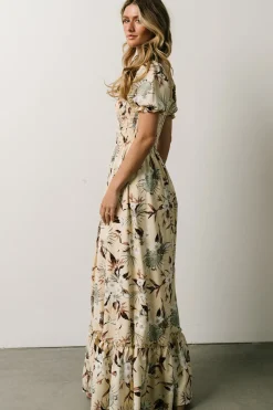 Discount Baltic Born Capri Smocked Maxi Dress | Cream Palm Print