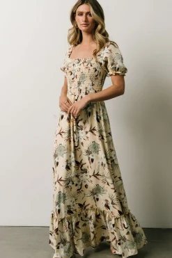 Discount Baltic Born Capri Smocked Maxi Dress | Cream Palm Print