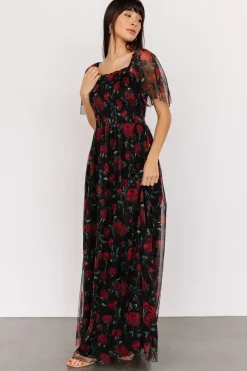 New Baltic Born Cassandra Tulle Maxi Dress | Black + Red Rose