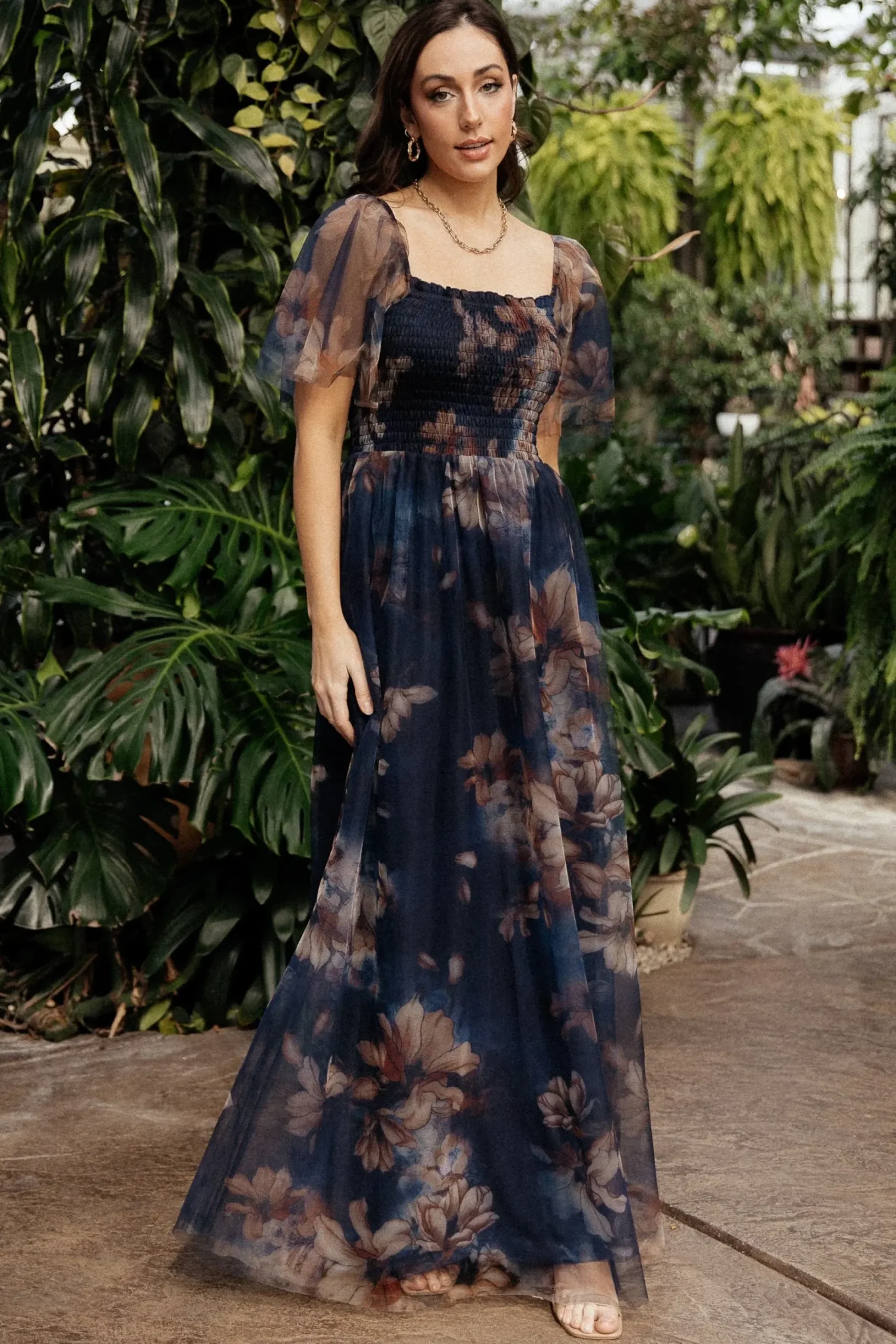 Clearance Baltic Born Cassandra Tulle Maxi Dress | Dark Blue Floral