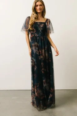 Clearance Baltic Born Cassandra Tulle Maxi Dress | Dark Blue Floral
