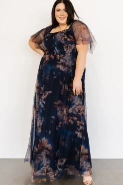 Clearance Baltic Born Cassandra Tulle Maxi Dress | Dark Blue Floral